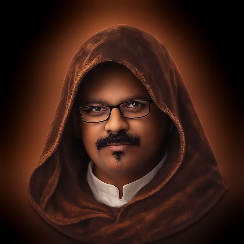 Portrait photo of Swami Aaron with glasses and mustache